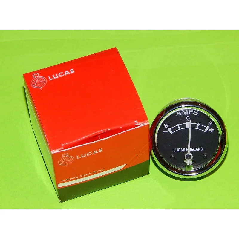 Ampèremètre Lucas 1 3/4 Pouces / 45mm, Fond Noir, 8-0-8 Ampères Avec Défaut Ajánlat