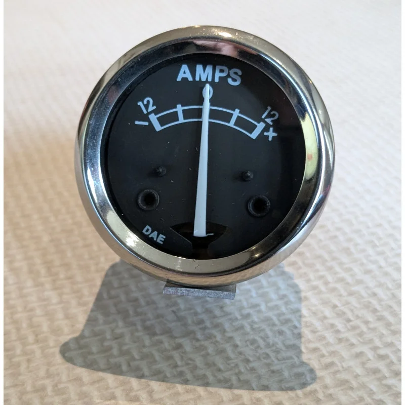Ampèremètre Replique Lucas 1 3/4 Pouces / 45mm, Fond Noir, 12-0-12 Ampères Ajánlat