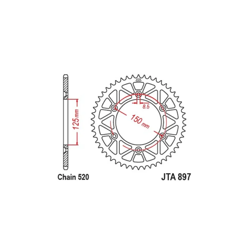 Couronne JT SPROCKETS 51 dents alu ultra-light anti-boue pas 520 type type 897 KTM SXF-250 2017-18 Szezonális akció