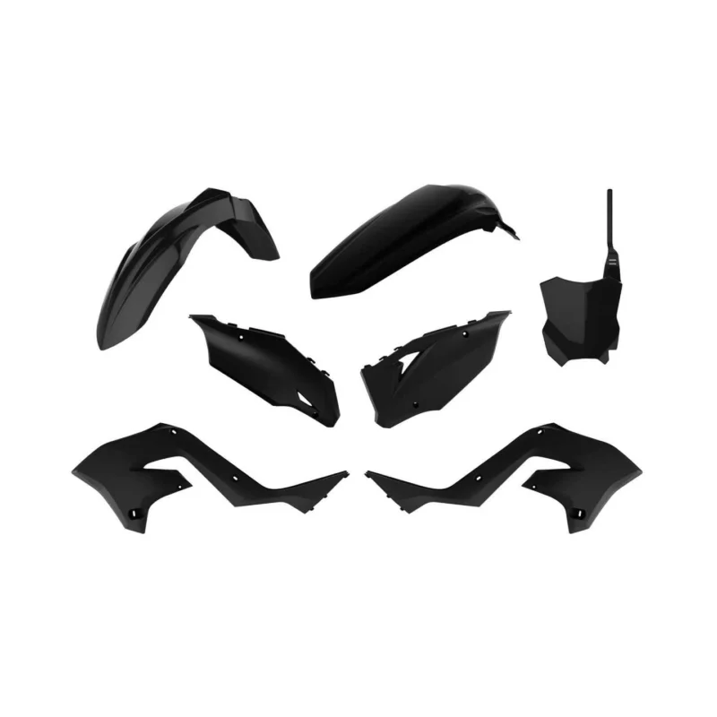 KIT PLASTIQUES CARENAGE RESTYLÉ COMPLET POLISPORT NOIR 125 250 KX 2003-08 Végkiárusítás